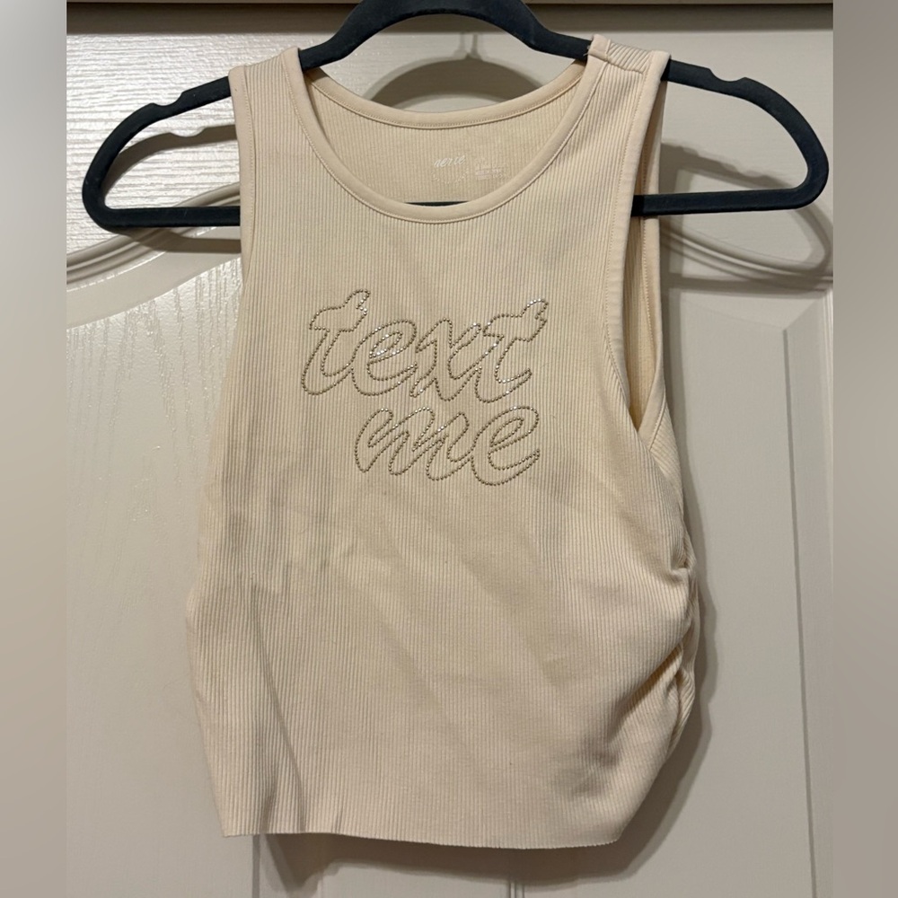 Aerie Beige Ribbed Tank Top with Embroidery